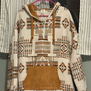 Aztec Patterned Beige and Brown Hoodie